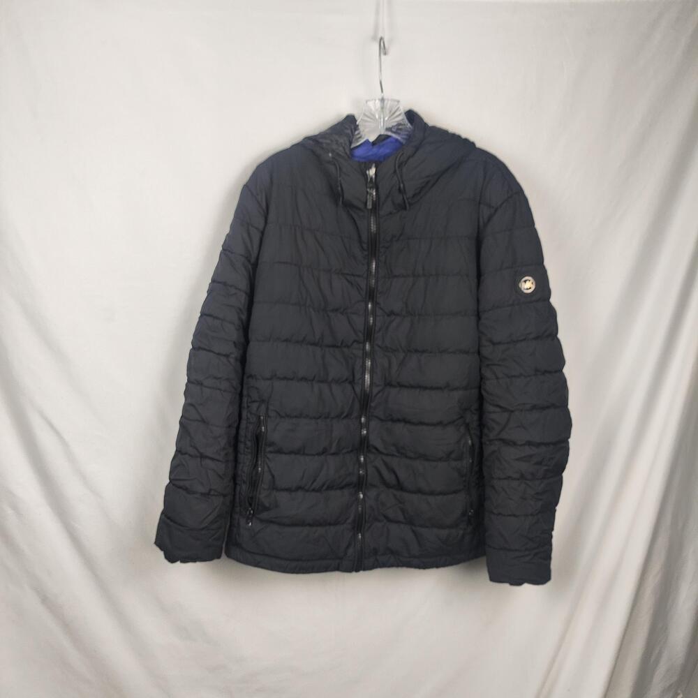 Michael Kors Jacket Mens Large Black Hooded Down Quilted Puffer Full Zip Logo